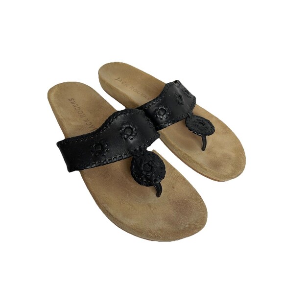 Jack Roger's Black Leather Women's 9.5 Thong Sandals Low Platform Slide On - Picture 1 of 8
